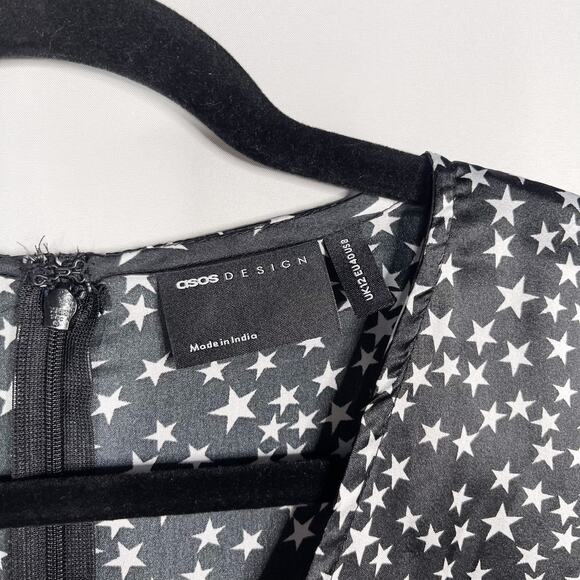 ASOS Maternity US 8 Black White Star Print Long Sleeve Maxi Dress Cinched VNeck - Picture 10 of 13